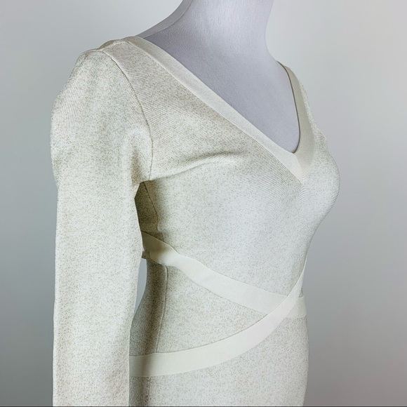 BEBE Cream Metallic Bodycon Mini Dress Small - Picture 6 of 13